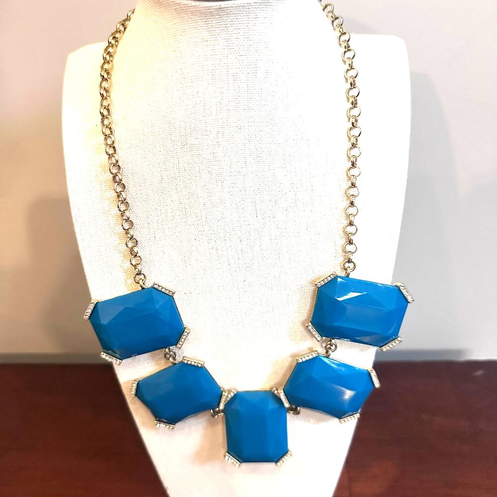 Banana Republic Necklace BR Statement Jewelry Business Casual Blue Gold tone